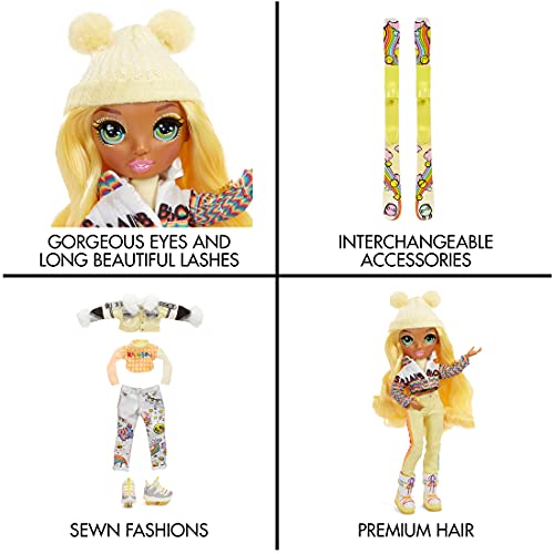 Rainbow High Winter Break Sunny Madison â Yellow Fashion Doll and Playset with 2 Designer Outfits, Pair of Skis & Accessories by MGA Entertainment