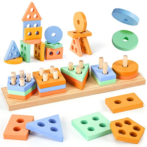 EDUJOY Montessori Toys for 1 Year Old Girl Gifts,Shape Sorter Baby Toys 12-18 Months,Wooden Sorting Stacking Toys for Toddler Age 1-3,Preschool Learning Toys for 1+ 2 Year Old Boy Toddler Toys Age 1-2 by GZPL