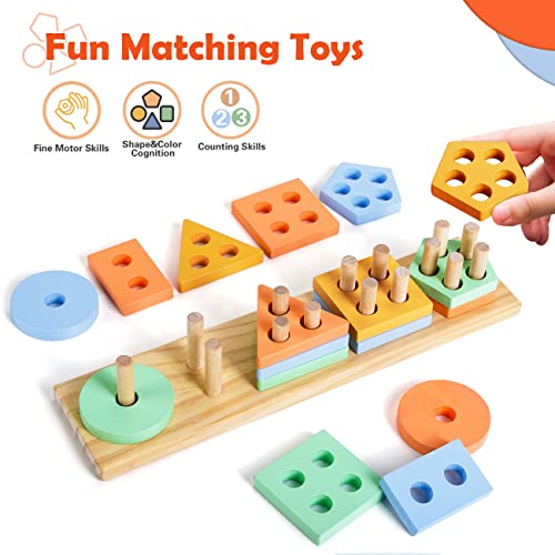 EDUJOY Montessori Toys for 1 Year Old Girl Gifts,Shape Sorter Baby Toys 12-18 Months,Wooden Sorting Stacking Toys for Toddler Age 1-3,Preschool Learning Toys for 1+ 2 Year Old Boy Toddler Toys Age 1-2 by GZPL