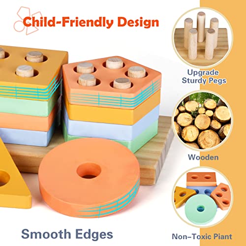 EDUJOY Montessori Toys for 1 Year Old Girl Gifts,Shape Sorter Baby Toys 12-18 Months,Wooden Sorting Stacking Toys for Toddler Age 1-3,Preschool Learning Toys for 1+ 2 Year Old Boy Toddler Toys Age 1-2 by GZPL