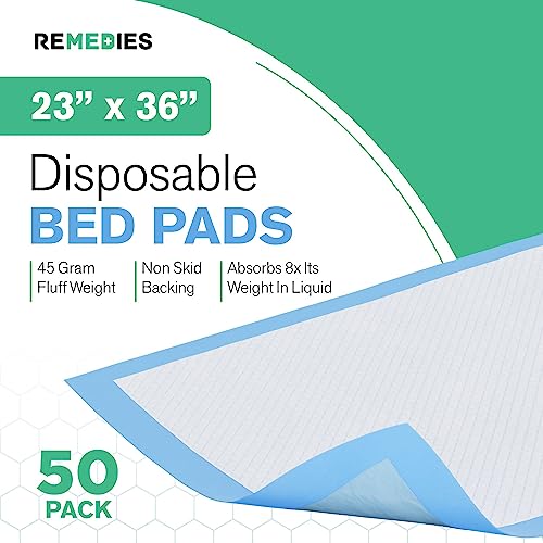 REMEDIES Disposable Underpad 23 X 36 Inches Ultra Absorbent 45g Bed Pads For Adults, Pets, (50 Count) from Remedies