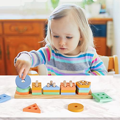 EDUJOY Montessori Toys for 1 Year Old Girl Gifts,Shape Sorter Baby Toys 12-18 Months,Wooden Sorting Stacking Toys for Toddler Age 1-3,Preschool Learning Toys for 1+ 2 Year Old Boy Toddler Toys Age 1-2 by GZPL