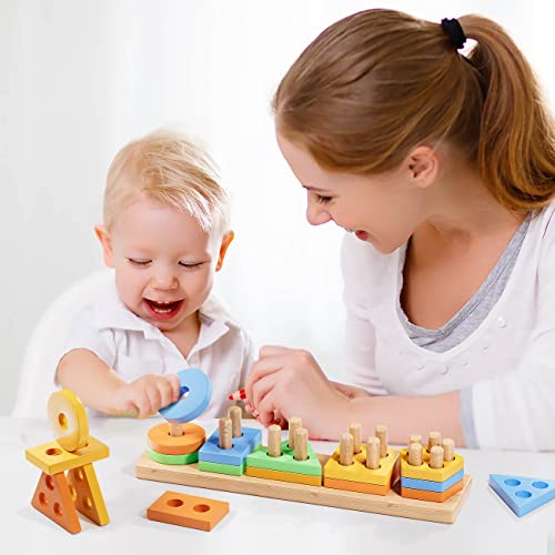 EDUJOY Montessori Toys for 1 Year Old Girl Gifts,Shape Sorter Baby Toys 12-18 Months,Wooden Sorting Stacking Toys for Toddler Age 1-3,Preschool Learning Toys for 1+ 2 Year Old Boy Toddler Toys Age 1-2 by GZPL