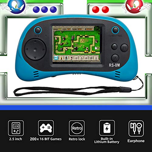 EASEGMER Kids Handheld Game Portable Video Game Player with 200 Games 16 Bit 2.5 Inch Screen Mini Retro Electronic Game Machine ,Best Gift for Child (Blue) by HuiSmart