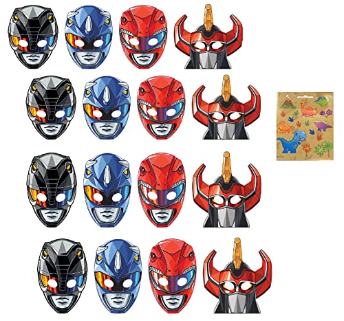 Power Rangers Kid's Birthday Party Supplies Bundle Pack includes 16 Party Paper Masks from 