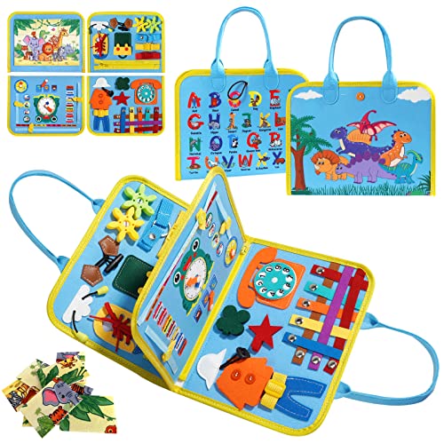 HitTopss Busy Board for Toddlers, Sensory Activity Board for Travel Car Airplane, 25-in-1 Montessori Educational Toys for Learning Fine Motor Skills, Gift for Boys Girls (Blue) from HitTopss