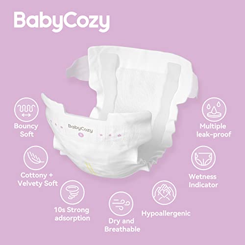 Newborn Diapers for Baby's Sensitive Skin Size 1(8-14lb) 82 Count,Babycozy Bouncy Soft Diapers Fit Baby Preemie, Dry Disposable Diapers Hypoallergenic Without Chlorine by Babycozy
