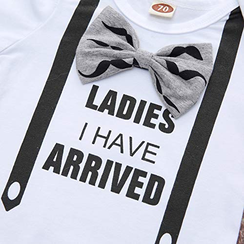 Baby Boy Clothes Stuff Infant Summer 3 Piece Outfits Newborn Cute Letter Printed Romper Short Sleeve + Pants + Hat Funny Letter Printed White Grey Mustache 70cm by Tikoubabe