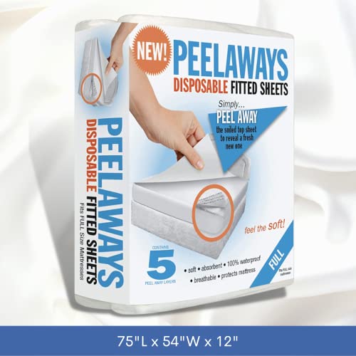 PEELAWAYS Disposable Fitted Bed Sheets Mattress Pad Protector â 100% Waterproof Designed Especially for Incontinence â Luxuriously Soft â Change in Under 60 Seconds (Full/Double - 5 Layer) by PEELAWAYS