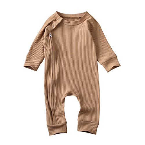 Newborn Baby Boy Girl Cotton Knitted Onesie Jumpsuit Gender Neutral Infant Ribbed Romper Clothes Khaki 3-6 Months from 