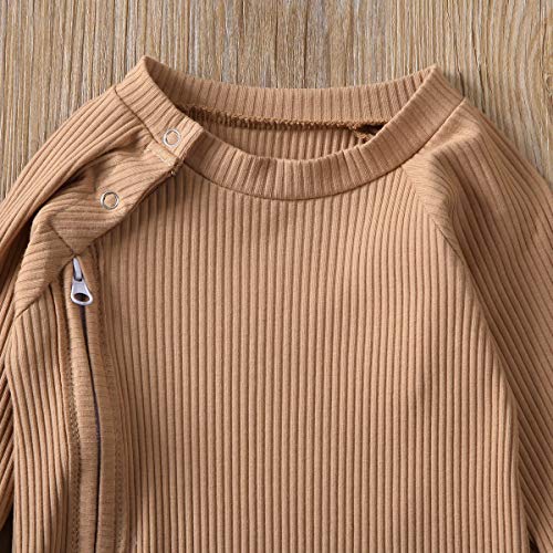 Newborn Baby Boy Girl Cotton Knitted Onesie Jumpsuit Gender Neutral Infant Ribbed Romper Clothes Khaki 3-6 Months from 
