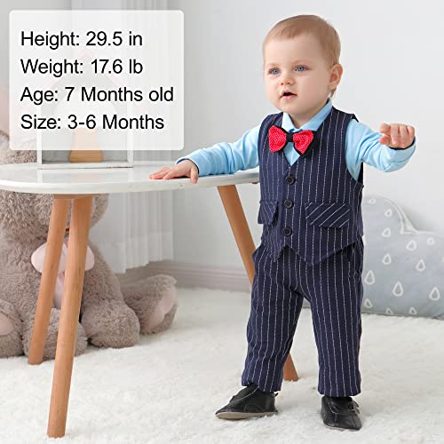 SANMIO Baby Boy Clothes Bowtie Shirt + Vest Outfit Suspenders Pants 3pcs Toddler Gentleman Boy Clothe Suits Set (3-18 Months) Navy from 