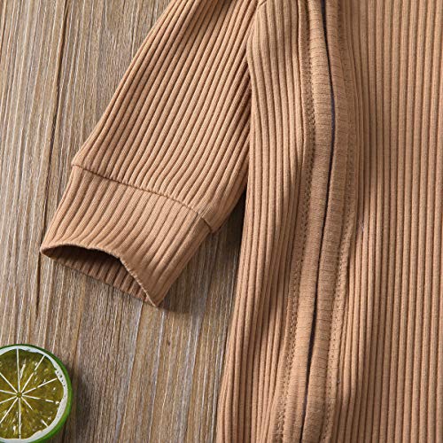Newborn Baby Boy Girl Cotton Knitted Onesie Jumpsuit Gender Neutral Infant Ribbed Romper Clothes Khaki 3-6 Months from 