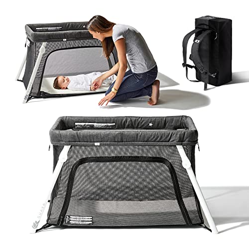 Lotus Travel Crib - Backpack Portable, Lightweight, Easy to Pack Play-Yard with Comfortable Mattress - Certified Baby Safe from Guava Family