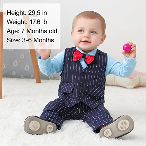 SANMIO Baby Boy Clothes Bowtie Shirt + Vest Outfit Suspenders Pants 3pcs Toddler Gentleman Boy Clothe Suits Set (3-18 Months) Navy from 