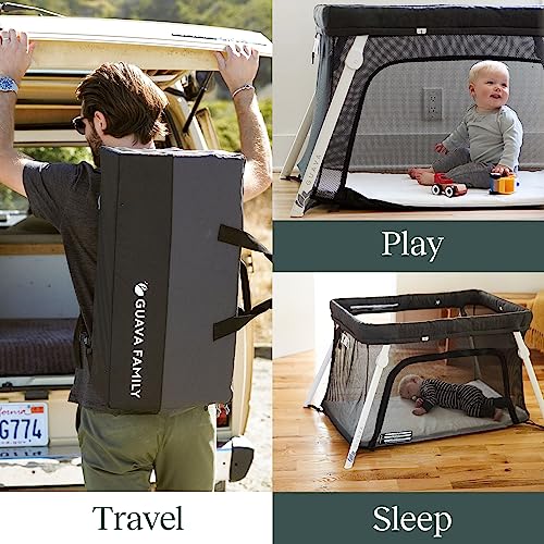 Lotus Travel Crib - Backpack Portable, Lightweight, Easy to Pack Play-Yard with Comfortable Mattress - Certified Baby Safe from Guava Family