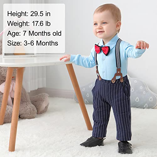SANMIO Baby Boy Clothes Bowtie Shirt + Vest Outfit Suspenders Pants 3pcs Toddler Gentleman Boy Clothe Suits Set (3-18 Months) Navy from 