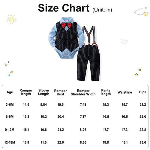 SANMIO Baby Boy Clothes Bowtie Shirt + Vest Outfit Suspenders Pants 3pcs Toddler Gentleman Boy Clothe Suits Set (3-18 Months) Navy from 