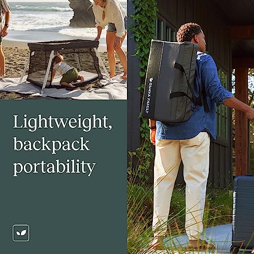 Lotus Travel Crib - Backpack Portable, Lightweight, Easy to Pack Play-Yard with Comfortable Mattress - Certified Baby Safe from Guava Family