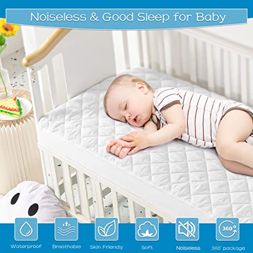 2 Pack Waterproof Crib Mattress Protector, Quilted Fitted Baby Mattress Cover, Extra Soft Breathable Toddler Mattress Pad 52x28-fits up to 9" , White by GRT