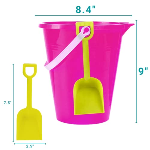 4E's Novelty 9" Large Sand Bucket with Shovel [12 Pack Bulk] Beach Buckets - Beach Toys for Kids & Toddlers, Party Favors by 4E's Novelty