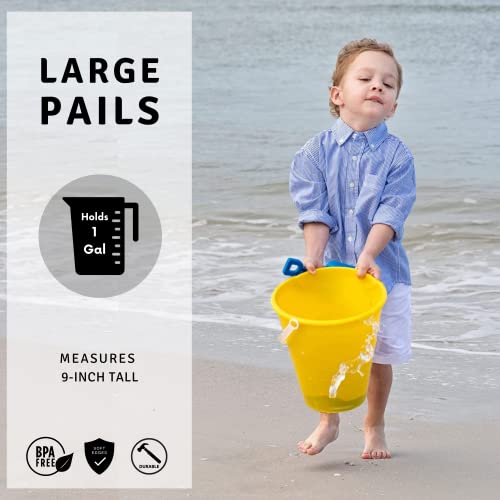 4E's Novelty 9" Large Sand Bucket with Shovel [12 Pack Bulk] Beach Buckets - Beach Toys for Kids & Toddlers, Party Favors by 4E's Novelty
