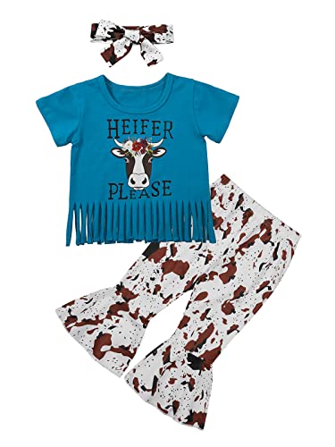 Usaibhir Toddler Baby Girls Clothes Western Cow Print Outfits Spring Summer Short Sleeve Top & Flared Pants Set 12-18 Months from 
