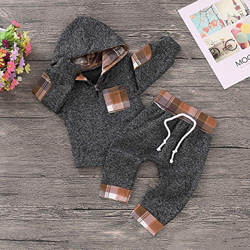Toddler Infant Baby Boys Clothes Christmas Plaid Long Sleeve Hoodie Sweatshirt Pants Kids Fall Winter 2Pcs Outfits Set(Khaki Plaid, 12-18 Months(90)) from 