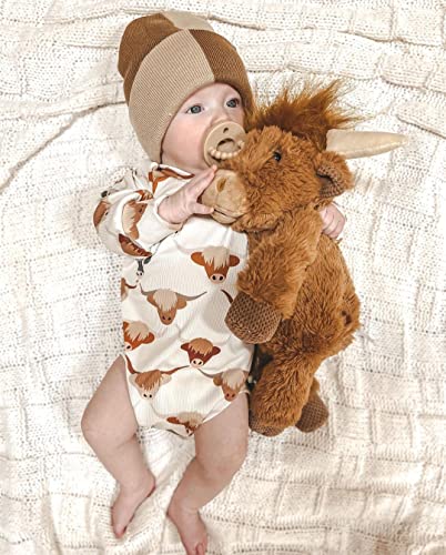 Omkzanbi Newborn Western Cowboy Sweatshirt Romper Long Sleeve Onesie Cow Oversize Bodysuit Unisex Baby Winter Sweater Clothes (White Highland Cow Western Onesie, 12-18 Months) from Omkzanbi