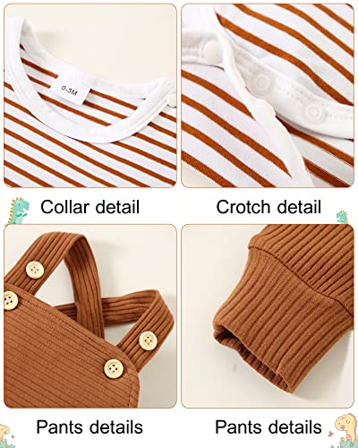 Newborn Baby Boy Clothes,2Pcs Infant Boy Romper Bodysuit Fall Winter Stripe Outfits + Bib Overall Pants (6-12 Months) from 