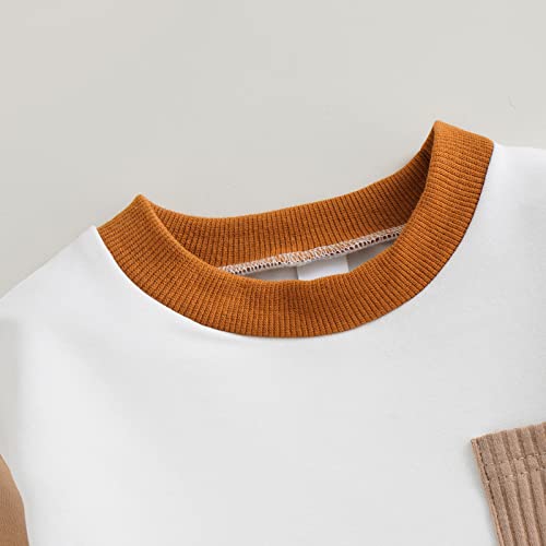 Toddler Baby Boy Fall Winter Outfits Colorblock Crewneck Sweatshirt Casual Pants Outfit 2Pcs Clothes Set (White, 12-18 Months) by Chloefairy