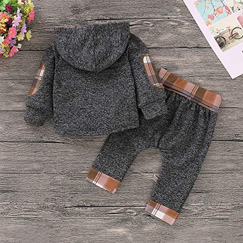 Toddler Infant Baby Boys Clothes Christmas Plaid Long Sleeve Hoodie Sweatshirt Pants Kids Fall Winter 2Pcs Outfits Set(Khaki Plaid, 12-18 Months(90)) from 
