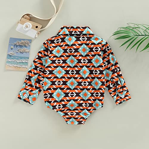 Karuedoo Western Baby Boy Clothes Cow Print Shirt Romper Infant Long Sleeve Button Down Bodysuit Onesie Gentleman Outfit (B Orange Stripes, 0-6 Months) from Karuedoo