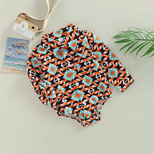 Karuedoo Western Baby Boy Clothes Cow Print Shirt Romper Infant Long Sleeve Button Down Bodysuit Onesie Gentleman Outfit (B Orange Stripes, 0-6 Months) from Karuedoo