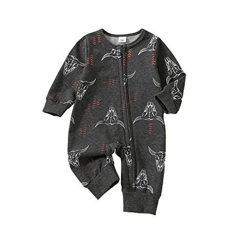 Omkzanbi Western Baby Boy Clothes Newborn Cowboy Jumpsuit Cow Printed Onesie Long Sleeve Bodysuit Fall Winter Outfit (Western Onesie Cow Printed, 0-3 Months) from Omkzanbi