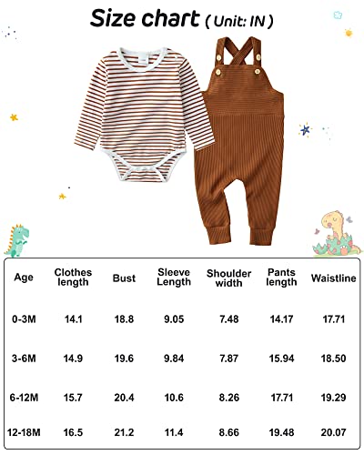 Newborn Baby Boy Clothes,2Pcs Infant Boy Romper Bodysuit Fall Winter Stripe Outfits + Bib Overall Pants (6-12 Months) from 