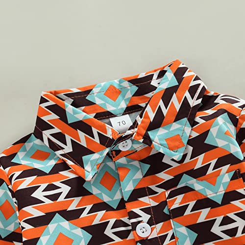 Karuedoo Western Baby Boy Clothes Cow Print Shirt Romper Infant Long Sleeve Button Down Bodysuit Onesie Gentleman Outfit (B Orange Stripes, 0-6 Months) from Karuedoo