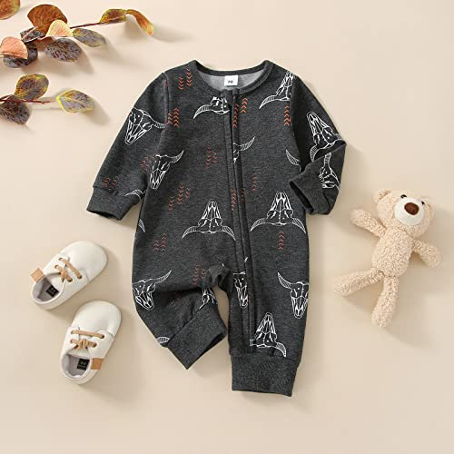 Omkzanbi Western Baby Boy Clothes Newborn Cowboy Jumpsuit Cow Printed Onesie Long Sleeve Bodysuit Fall Winter Outfit (Western Onesie Cow Printed, 0-3 Months) from Omkzanbi