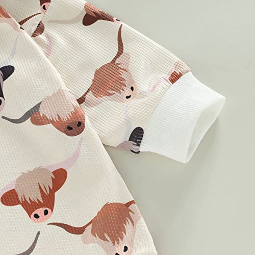 Omkzanbi Newborn Western Cowboy Sweatshirt Romper Long Sleeve Onesie Cow Oversize Bodysuit Unisex Baby Winter Sweater Clothes (White Highland Cow Western Onesie, 12-18 Months) from Omkzanbi
