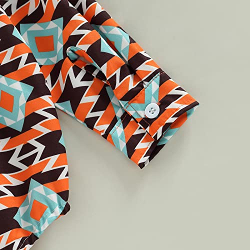 Karuedoo Western Baby Boy Clothes Cow Print Shirt Romper Infant Long Sleeve Button Down Bodysuit Onesie Gentleman Outfit (B Orange Stripes, 0-6 Months) from Karuedoo