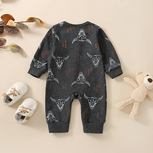 Omkzanbi Western Baby Boy Clothes Newborn Cowboy Jumpsuit Cow Printed Onesie Long Sleeve Bodysuit Fall Winter Outfit (Western Onesie Cow Printed, 0-3 Months) from Omkzanbi