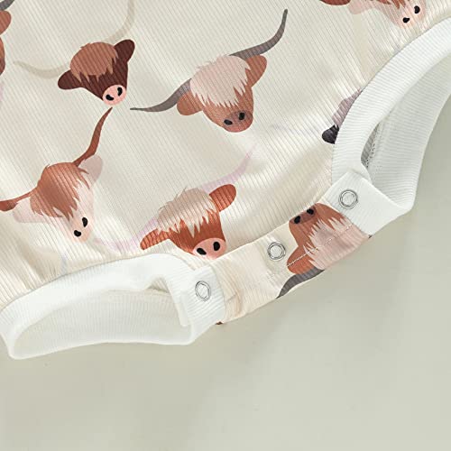 Omkzanbi Newborn Western Cowboy Sweatshirt Romper Long Sleeve Onesie Cow Oversize Bodysuit Unisex Baby Winter Sweater Clothes (White Highland Cow Western Onesie, 12-18 Months) from Omkzanbi