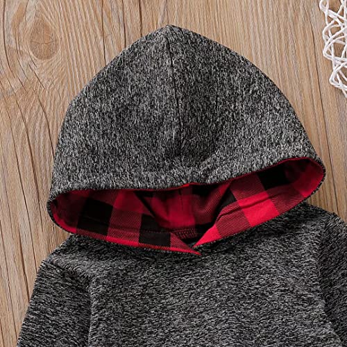 Baby Boys Clothes 6-9 Months Infant Hoodie Red Plaid Long Sleeve Romper + Pants Fall Winter Outfits Set, Red Plaid Hoodie 6-12 months/90cm from 