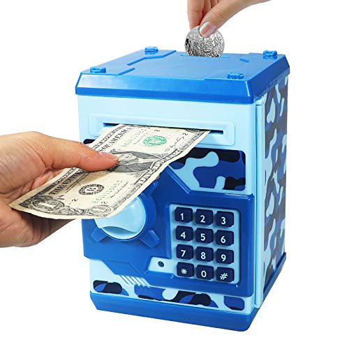 Cargooy Mini ATM Piggy Bank ATM Machine Best Gift for Kids,Electronic Code Piggy Bank Money Counter Safe Box Coin Bank for Boys Girls Password Lock Case (Camouflage Blue) by Cargooy by Dongguan senhui electronic technology Co.,Ltd