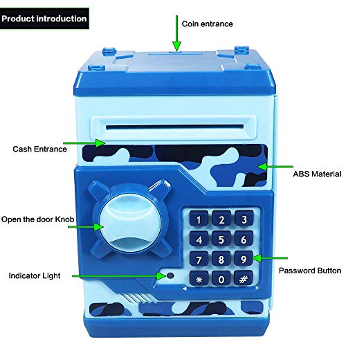 Cargooy Mini ATM Piggy Bank ATM Machine Best Gift for Kids,Electronic Code Piggy Bank Money Counter Safe Box Coin Bank for Boys Girls Password Lock Case (Camouflage Blue) by Cargooy by Dongguan senhui electronic technology Co.,Ltd