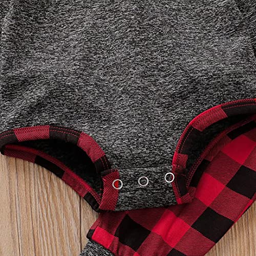 Baby Boys Clothes 6-9 Months Infant Hoodie Red Plaid Long Sleeve Romper + Pants Fall Winter Outfits Set, Red Plaid Hoodie 6-12 months/90cm from 