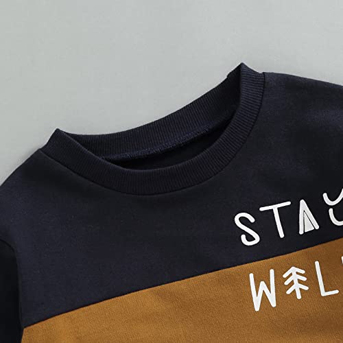 2 Piece Toddler Baby Boy Outfits Long Sleeve Color Block Sweatshirt Top Jogger Pants Fall Winter Clothes Set (Stay Wild-Black White Brown,12-18 Months) by vchoohce