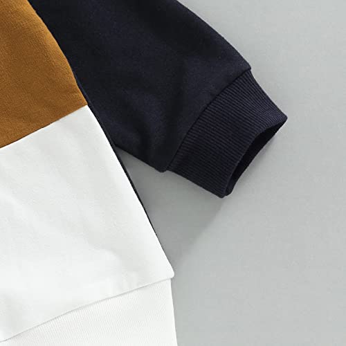 2 Piece Toddler Baby Boy Outfits Long Sleeve Color Block Sweatshirt Top Jogger Pants Fall Winter Clothes Set (Stay Wild-Black White Brown,12-18 Months) by vchoohce