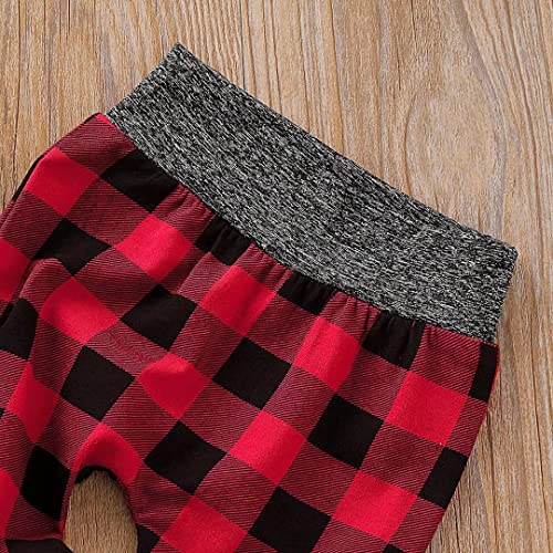 Baby Boys Clothes 6-9 Months Infant Hoodie Red Plaid Long Sleeve Romper + Pants Fall Winter Outfits Set, Red Plaid Hoodie 6-12 months/90cm from 