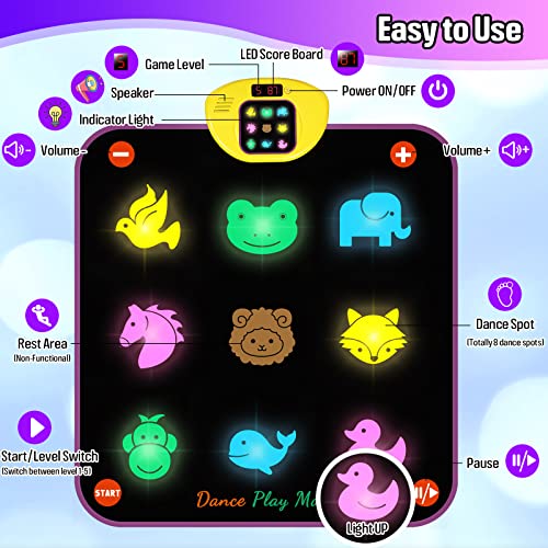 Dance Mat Toys for 3-8 Year Old for Kids, Upgraded Electronic Dance Pad with Light Up,Music Dance Game Mat with 5 Game Modes, 3 Challenge Levels,Birthday Xmas Gifts for 3 4 5 6 7 8+ Year Old Girls from ANNKIE